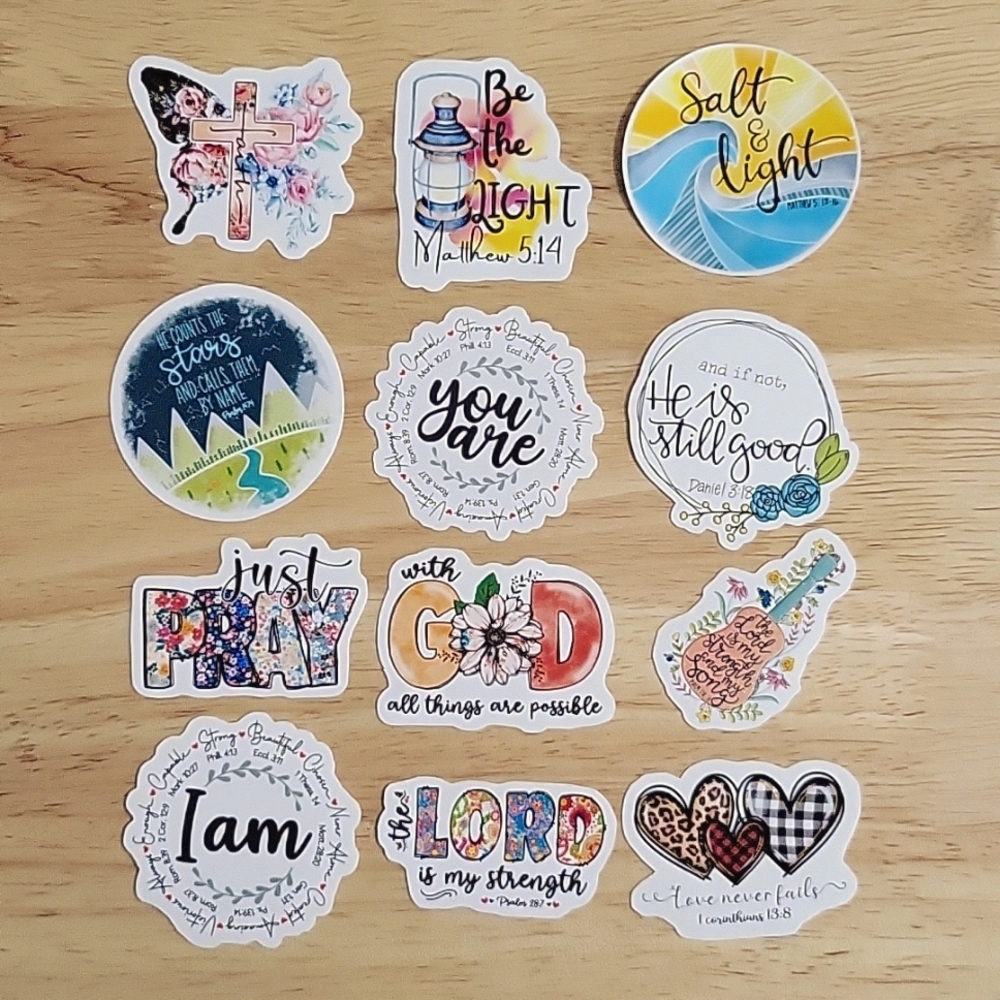 12 pack Faith Stickers, Water Bottle Stickers, 2" Weatherproof Sticker Bundle